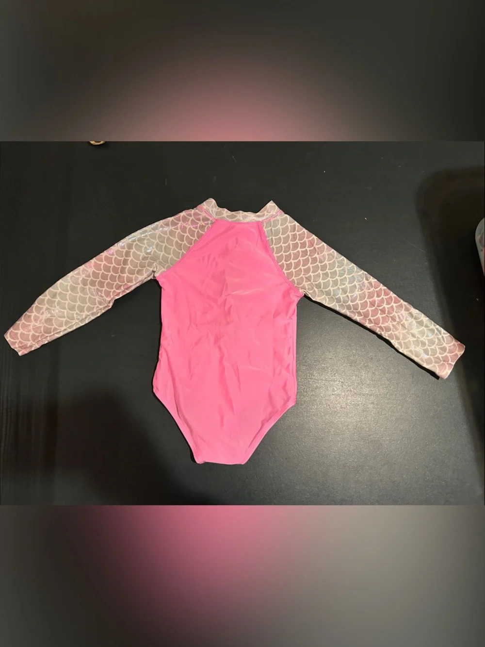 Mermaid Pink Girls' One-Piece Swimsuit with Shimmery Scale-Pattern Sleeves